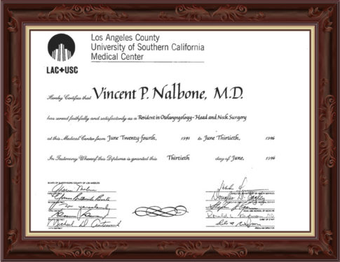 Proof of Doctor Vincent Peter Nalbone's residency